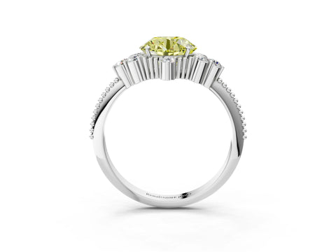 White gold Fancy Yellow Round Cut Brilliant Diamond with Cluster Setting on a Beaded Band and Four-Prong Setting_27