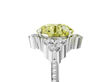 White gold Fancy Yellow Round Cut Brilliant Diamond with Cluster Setting on a Beaded Band and Four-Prong Setting_29