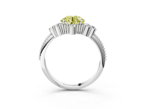 White gold Fancy Yellow Round Cut Brilliant Diamond with Cluster Setting on a Beaded Band and Four-Prong Setting_3