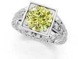 White gold Fancy Yellow Round Cut Brilliant Milgrain Filigree Diamond Ring with Square Prong Setting_13