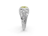 White gold Fancy Yellow Round Cut Brilliant Milgrain Filigree Diamond Ring with Square Prong Setting_14