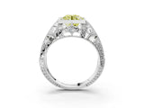White gold Fancy Yellow Round Cut Brilliant Milgrain Filigree Diamond Ring with Square Prong Setting_15