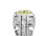 White gold Fancy Yellow Round Cut Brilliant Milgrain Filigree Diamond Ring with Square Prong Setting_17