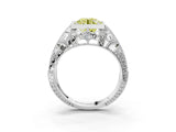 White gold Fancy Yellow Round Cut Brilliant Milgrain Filigree Diamond Ring with Square Prong Setting_39