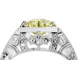 White gold Fancy Yellow Round Cut Brilliant Milgrain Filigree Diamond Ring with Square Prong Setting_40