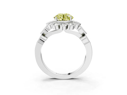 White gold Fancy Yellow Round Cut Brilliant Milgrain Pave Heart Band Solitaire Ring_3