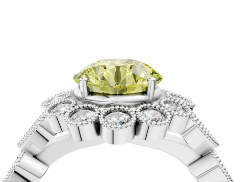 White gold Fancy Yellow Round Cut Brilliant Milgrain Pave Heart Band Solitaire Ring_4