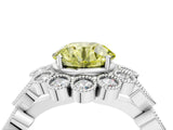 White gold Fancy Yellow Round Cut Brilliant Milgrain Pave Heart Band Solitaire Ring_5