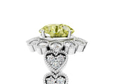 White gold Fancy Yellow Round Cut Brilliant Milgrain Pave Heart Band Solitaire Ring_6