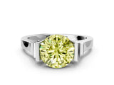 White gold Fancy Yellow Round Cut Brilliant Solitaire Diamond Ring with Channel Set Band and Bar Prong Setting