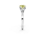 White gold Fancy Yellow Round Cut Brilliant Three-Stone Diamond Ring with Pavé Band and Four-Prong Setting_41