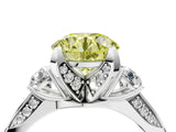 White gold Fancy Yellow Round Cut Brilliant Three-Stone Diamond Ring with Pavé Band and Four-Prong Setting_43