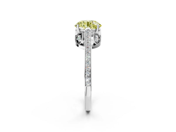 Platinum Round Cathedral Engagement Ring Setting for Fancy Yellow Center with Pave Shoulders