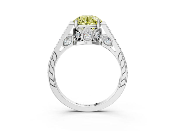 Platinum Round Cathedral Engagement Ring Setting for Fancy Yellow Center with Pave Shoulders