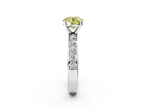 Platinum Round Side Stone Engagement Ring Setting for Fancy Yellow Center with Wide Accent Band