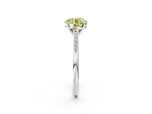 Platinum Fancy Yellow Round  Cut Channel Set Solitaire Engagement Ring with Four-Prong Setting