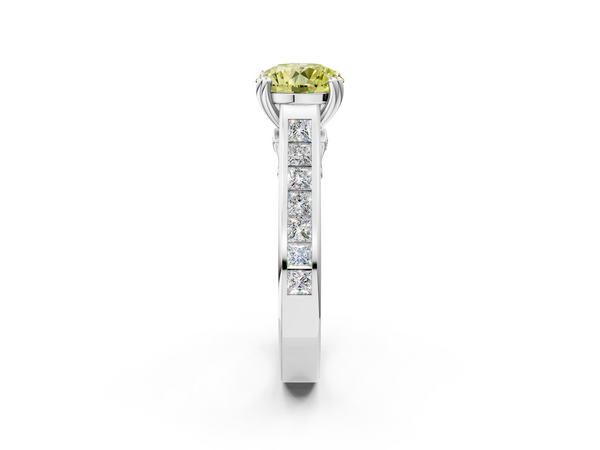 Platinum Round Channel Set Solitaire Engagement Ring Setting for Fancy Yellow Center with Double Claw Prongs
