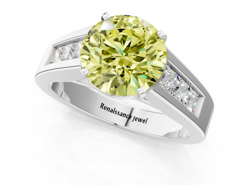 White gold Fancy Yellow Round Cut Cut Channel Set Solitaire Ring with Four-Prong Setting_13
