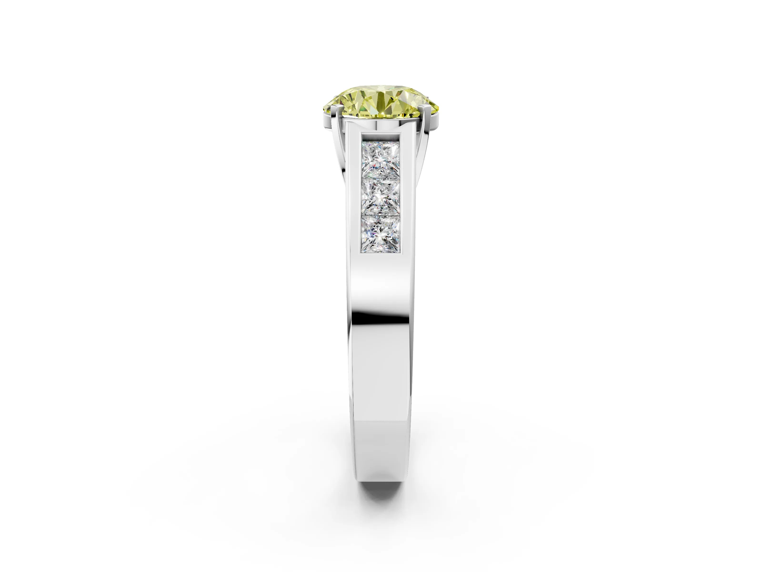 White gold Fancy Yellow Round Cut Cut Channel Set Solitaire Ring with Four-Prong Setting_14