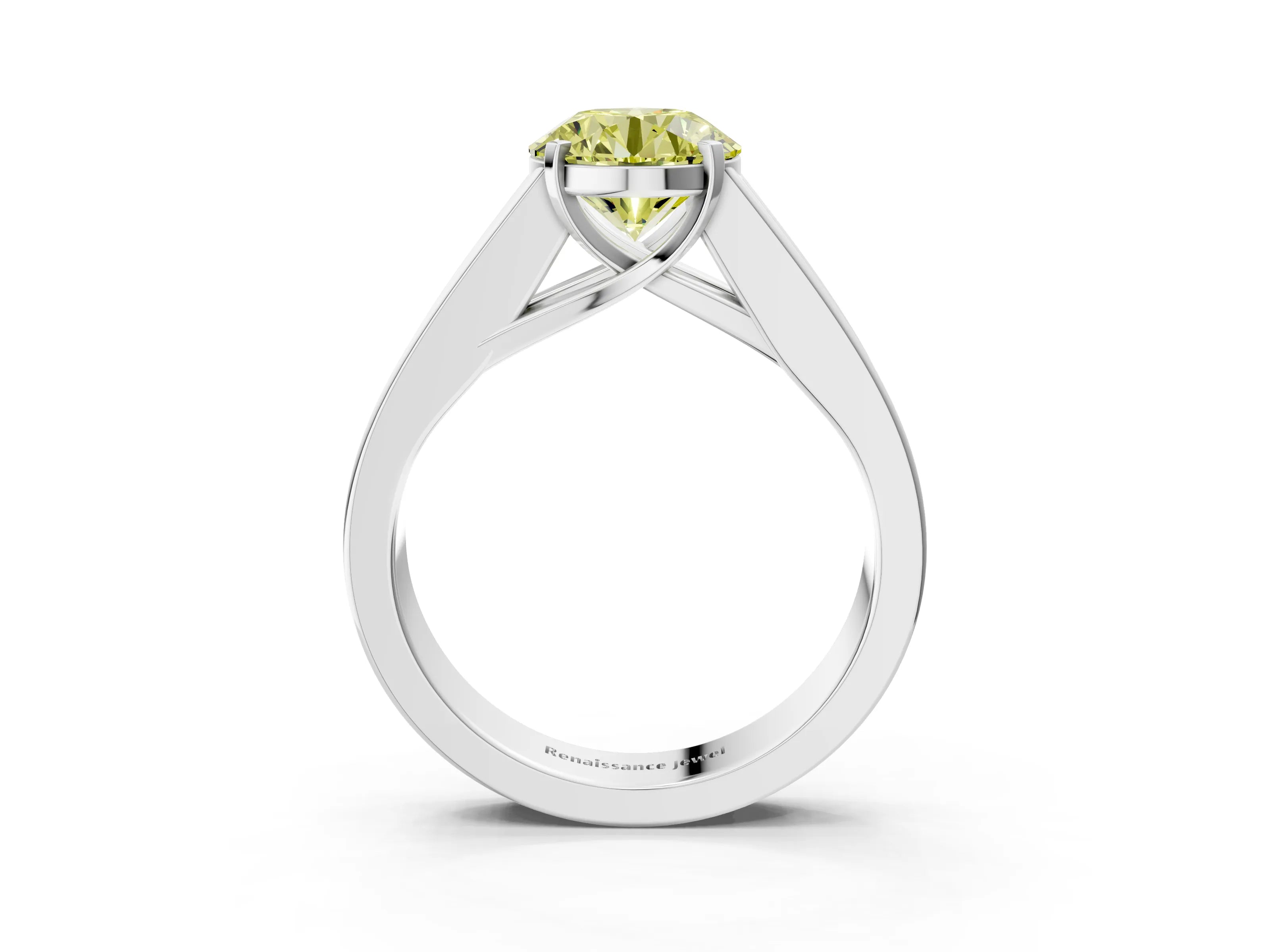 White gold Fancy Yellow Round Cut Cut Channel Set Solitaire Ring with Four-Prong Setting_15