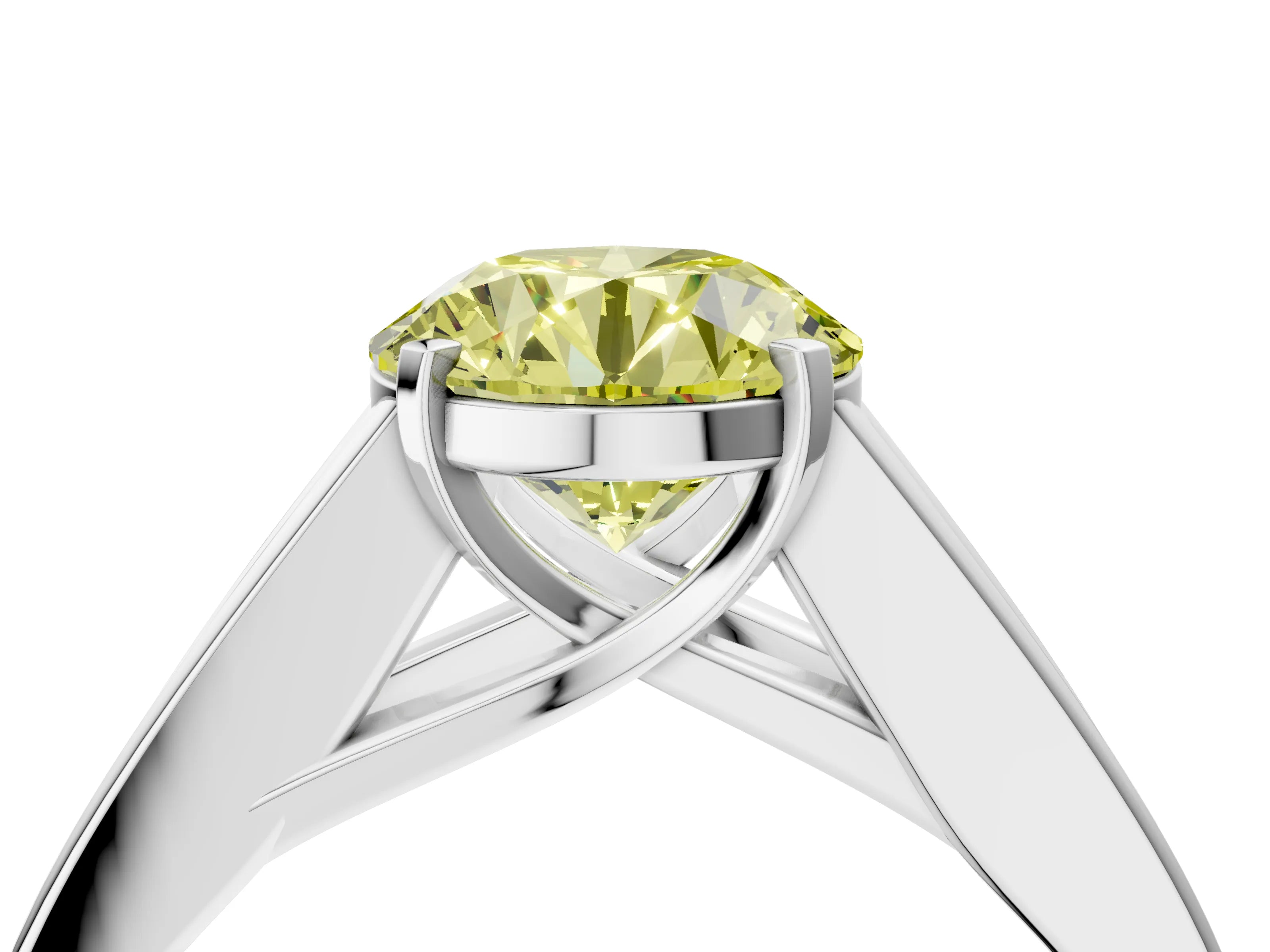 White gold Fancy Yellow Round Cut Cut Channel Set Solitaire Ring with Four-Prong Setting_16