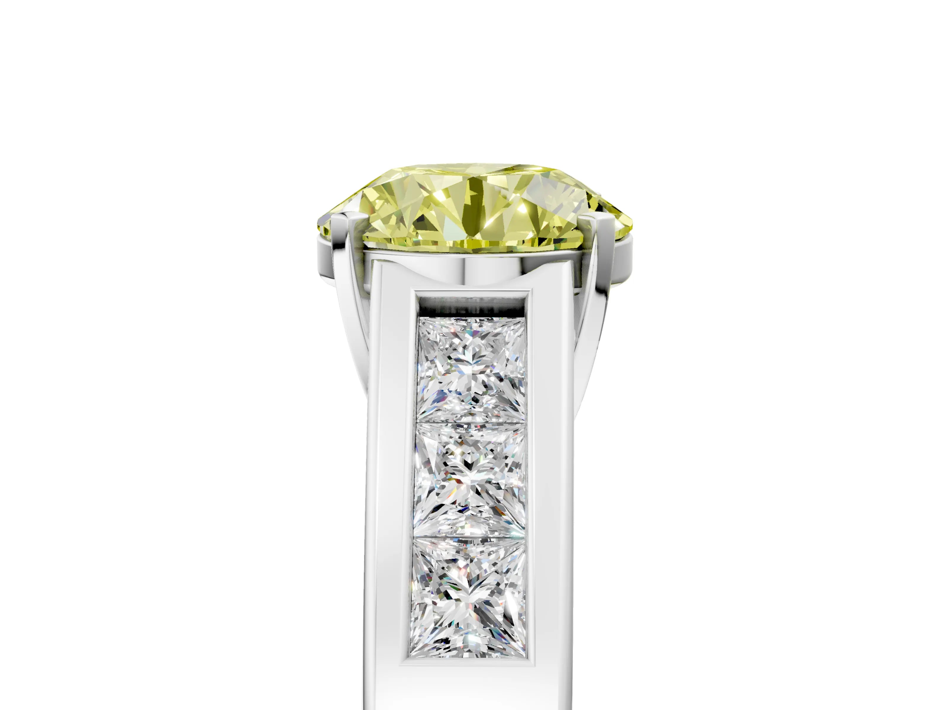 White gold Fancy Yellow Round Cut Cut Channel Set Solitaire Ring with Four-Prong Setting_17
