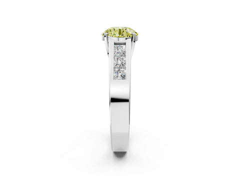 White gold Fancy Yellow Round Cut Cut Channel Set Solitaire Ring with Four-Prong Setting_2