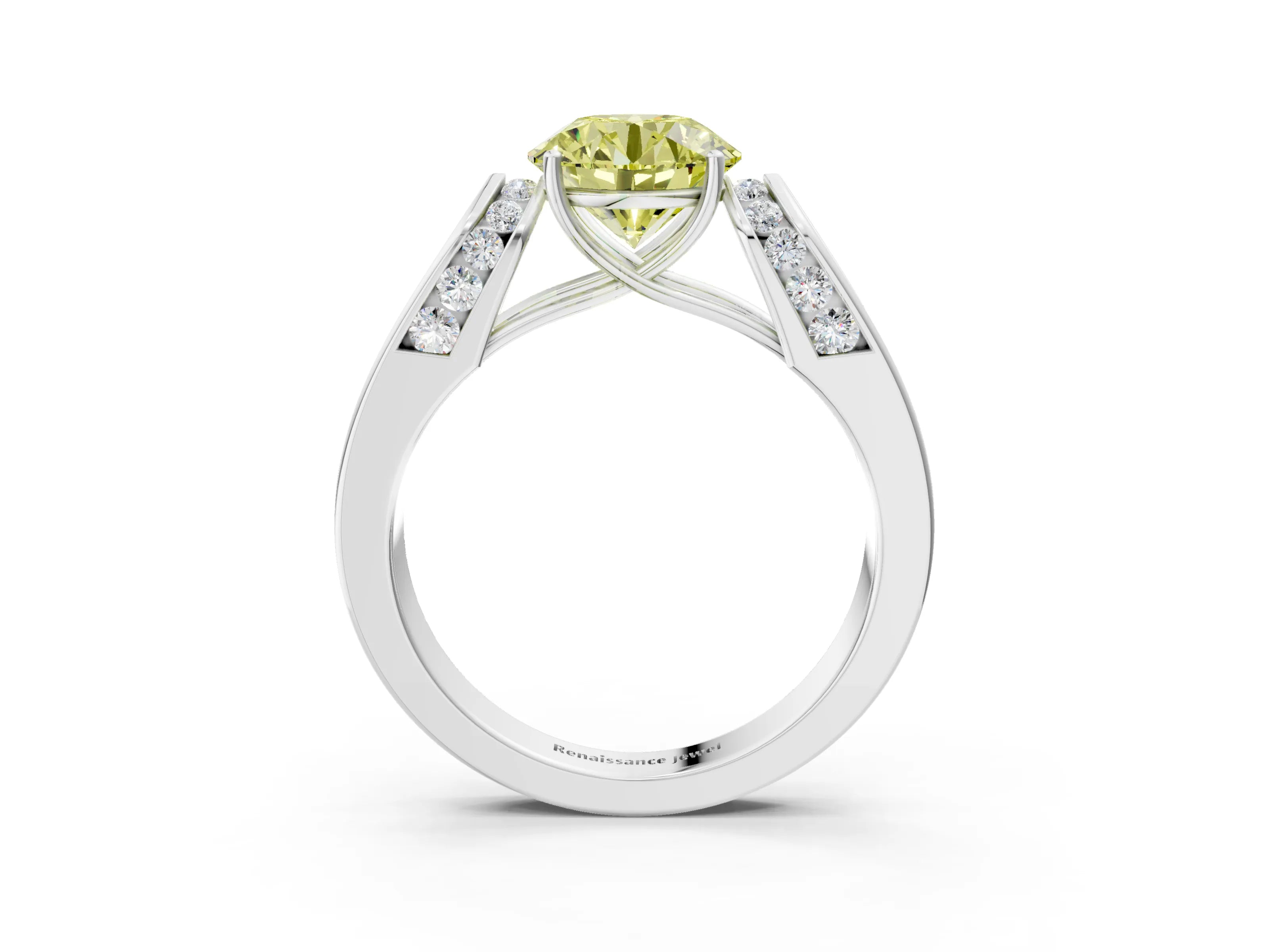 White gold Fancy Yellow Round Cut Cut Diamond Channel Set Solitaire Ring with Four-Prong Setting_135