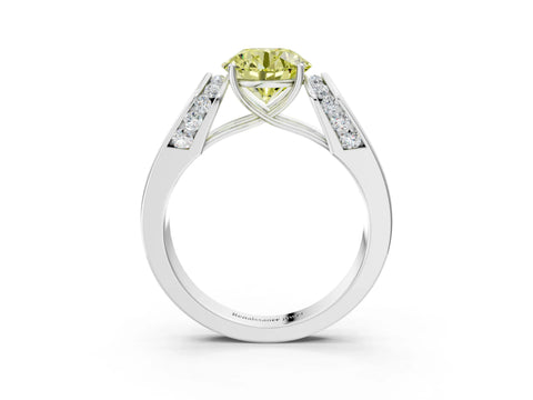 White gold Fancy Yellow Round Cut Cut Diamond Channel Set Solitaire Ring with Four-Prong Setting_135