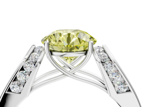 White gold Fancy Yellow Round Cut Cut Diamond Channel Set Solitaire Ring with Four-Prong Setting_136