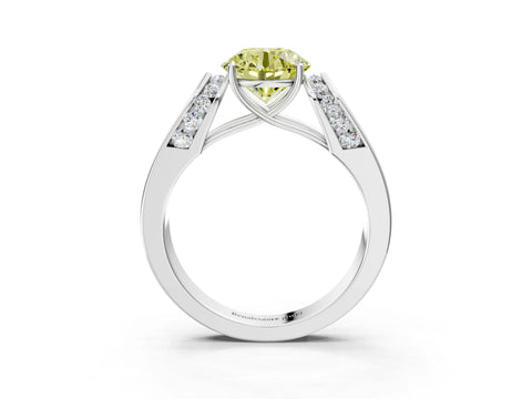 White gold Fancy Yellow Round Cut Cut Diamond Channel Set Solitaire Ring with Four-Prong Setting_15