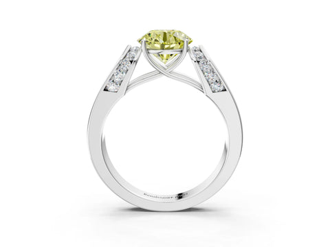 White gold Fancy Yellow Round Cut Cut Diamond Channel Set Solitaire Ring with Four-Prong Setting_3