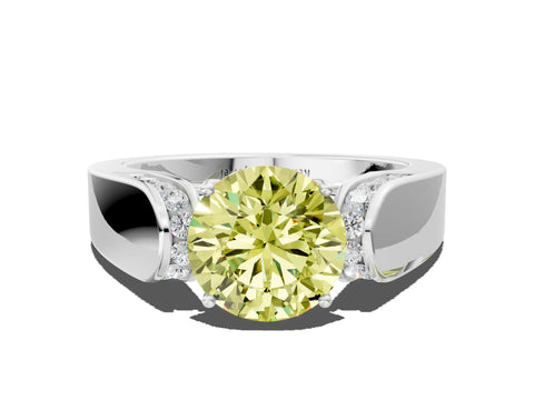 White gold Fancy Yellow Round Cut Cut Diamond Channel Set Solitaire Ring with Four-Prong Setting
