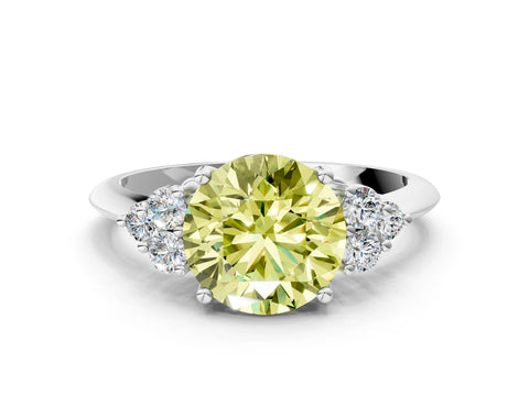 White gold Fancy Yellow Round Cut Cut Diamond Cluster Ring with Solitaire Band and Four-Prong Setting_12