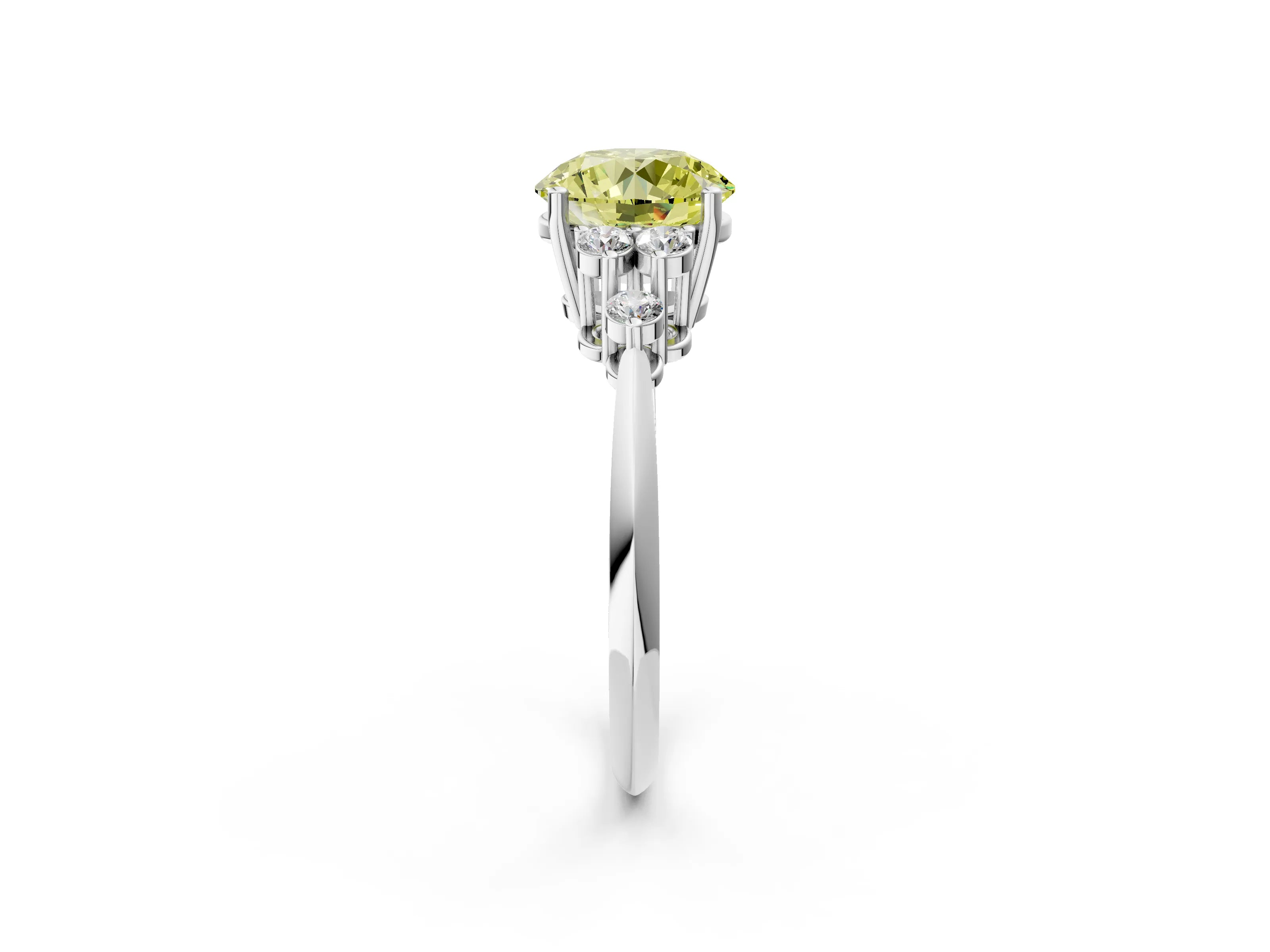 White gold Fancy Yellow Round Cut Cut Diamond Cluster Ring with Solitaire Band and Four-Prong Setting_14
