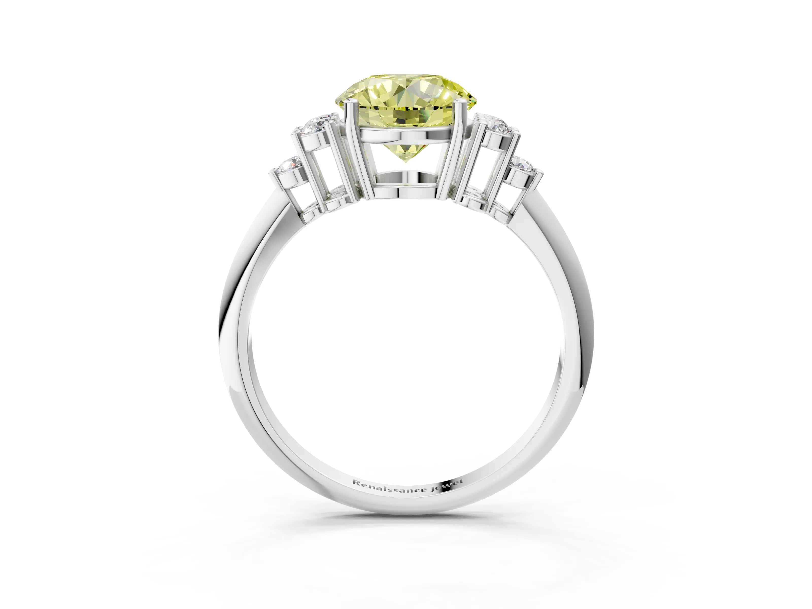 White gold Fancy Yellow Round Cut Cut Diamond Cluster Ring with Solitaire Band and Four-Prong Setting_15