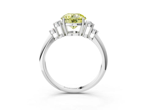 White gold Fancy Yellow Round Cut Cut Diamond Cluster Ring with Solitaire Band and Four-Prong Setting_15