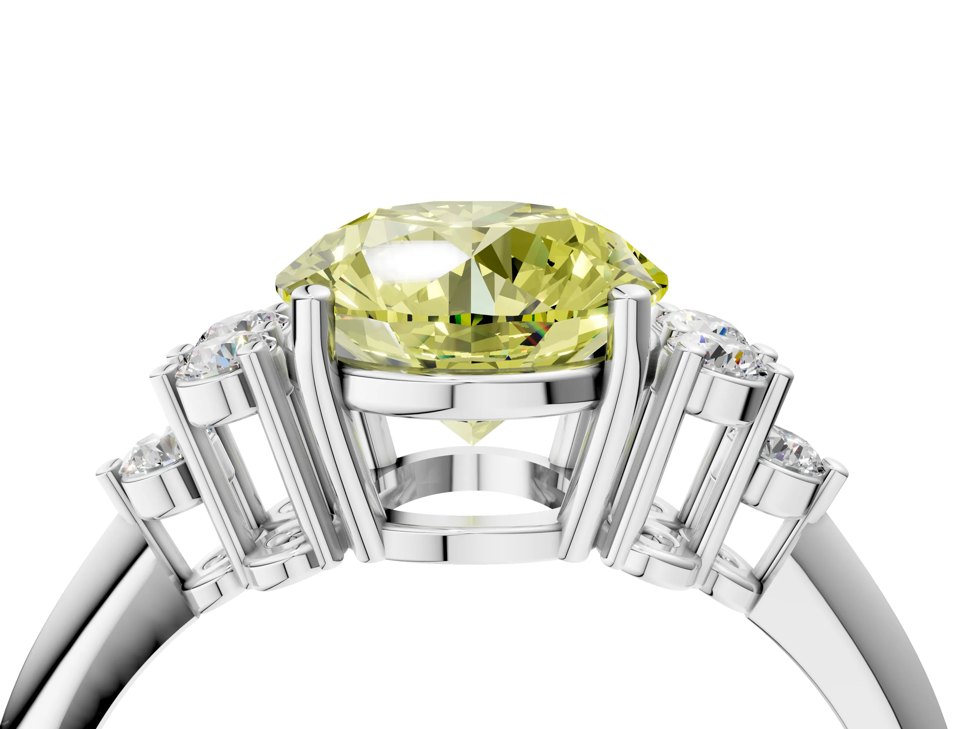 White gold Fancy Yellow Round Cut Cut Diamond Cluster Ring with Solitaire Band and Four-Prong Setting_16