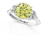 White gold Fancy Yellow Round Cut Cut Diamond Cluster Ring with Solitaire Band and Four-Prong Setting_25