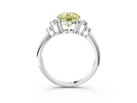 White gold Fancy Yellow Round Cut Cut Diamond Cluster Ring with Solitaire Band and Four-Prong Setting_28