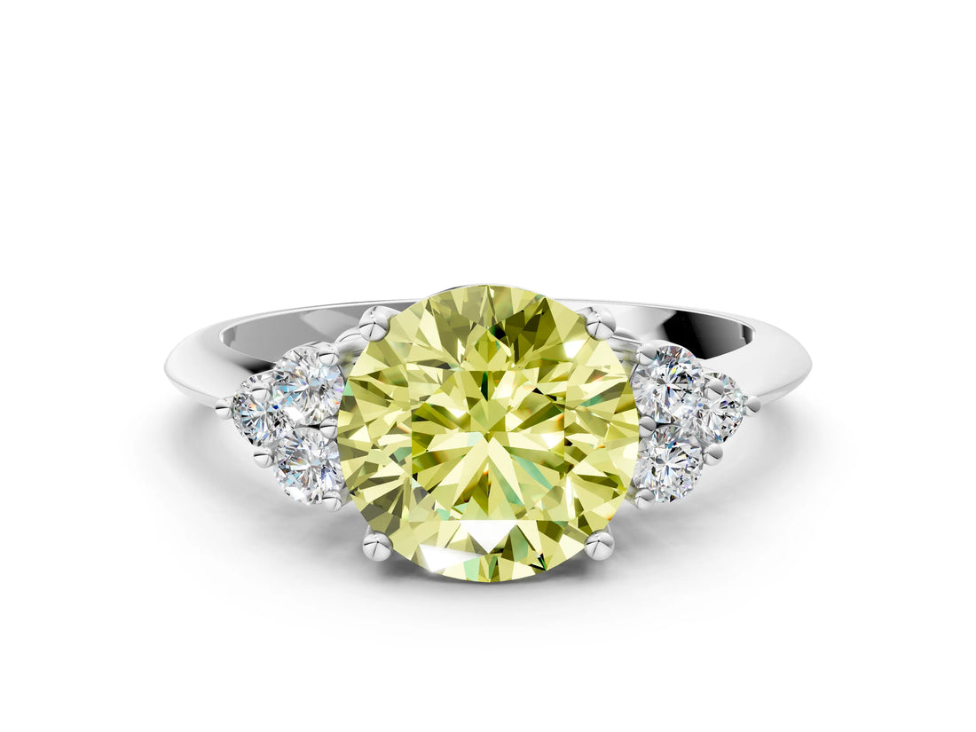 White gold Fancy Yellow Round Cut Cut Diamond Cluster Ring with Solitaire Band and Four-Prong Setting_36