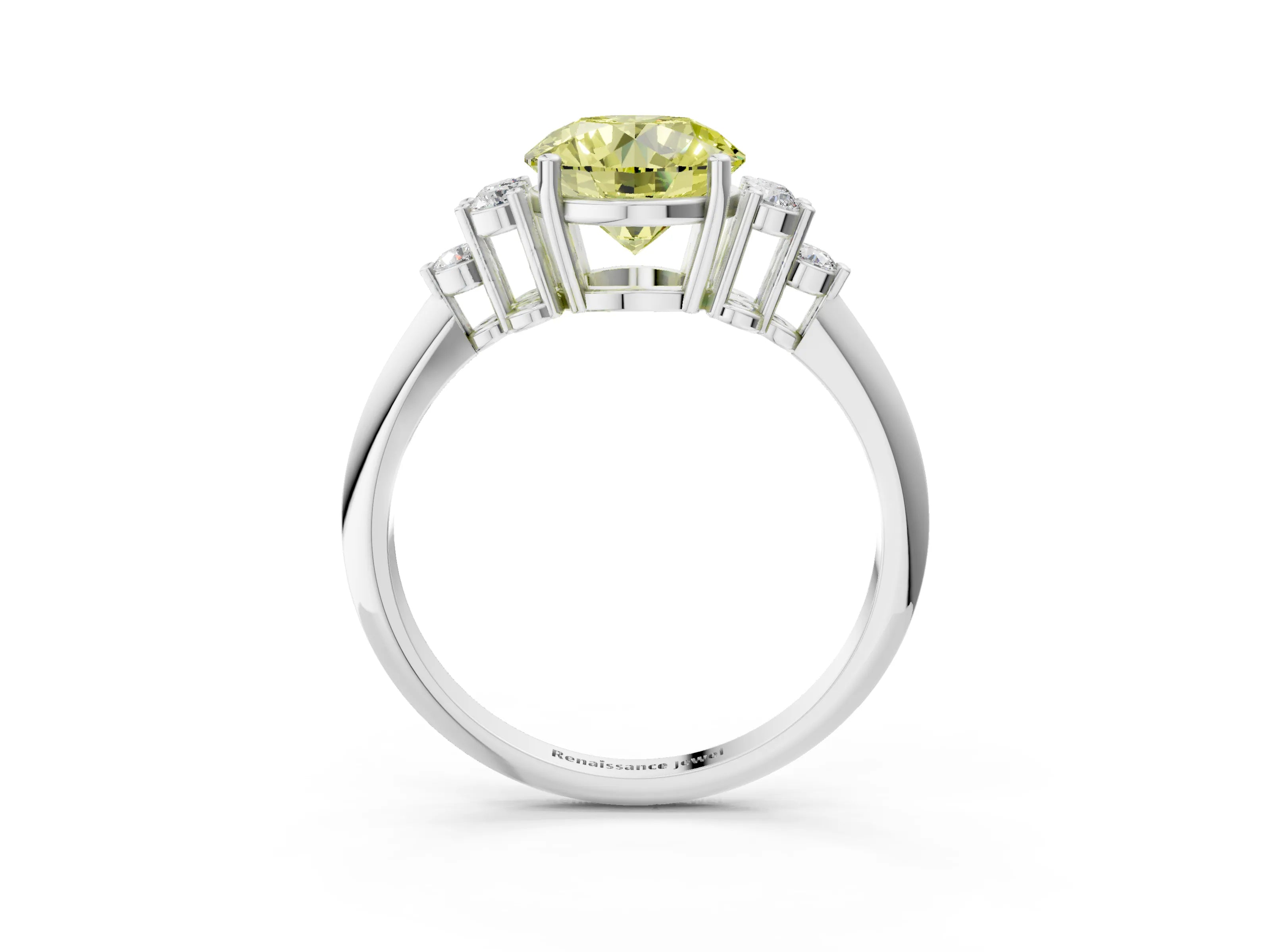 White gold Fancy Yellow Round Cut Cut Diamond Cluster Ring with Solitaire Band and Four-Prong Setting_39