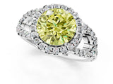 White gold Fancy Yellow Round Cut Cut Diamond Halo Engagement Ring with Open Split Pavé Band_1