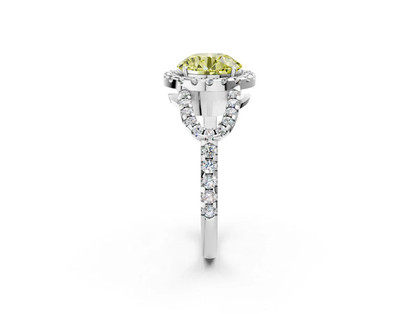 White Gold Round Split Shank Pave Halo Engagement Ring Setting for Fancy Yellow Center