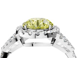 White gold Fancy Yellow Round Cut Cut Diamond Halo Engagement Ring with Open Split Pavé Band_4
