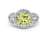 White gold Fancy Yellow Round Cut Cut Diamond Halo Engagement Ring with Open Split Pavé Band