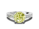 White gold Fancy Yellow Round Cut Cut Diamond Milgrain Pave Band Four-Prong Setting Ring_15