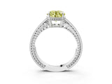 White gold Fancy Yellow Round Cut Cut Diamond Milgrain Pave Band Four-Prong Setting Ring_18