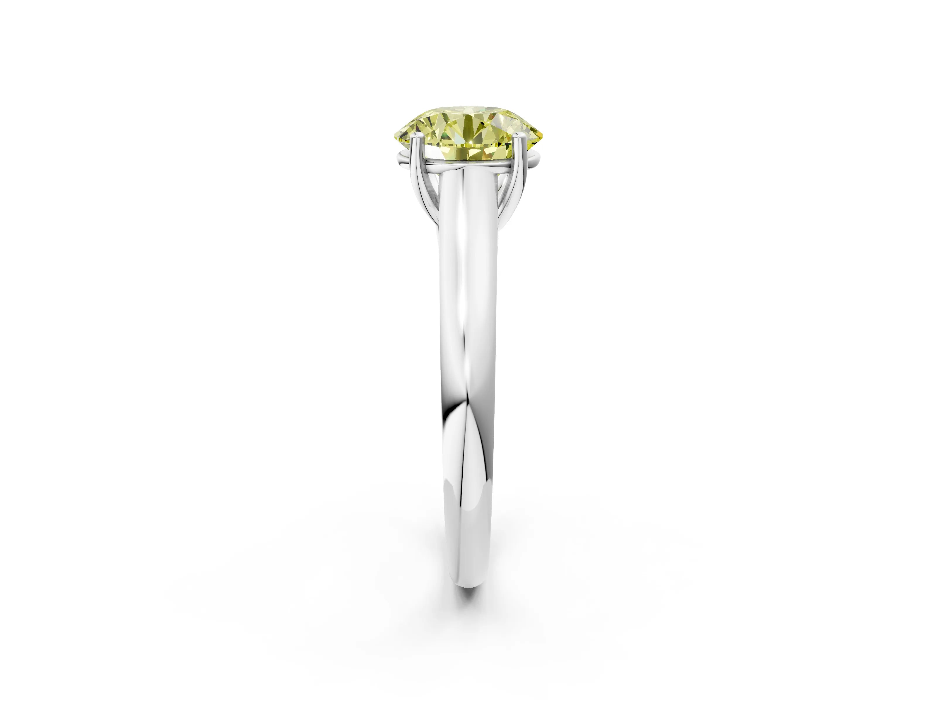 White gold Fancy Yellow Round Cut Cut Diamond Solitaire Engagement Ring with Tapered Plain Band and Four-Prong Setting_14