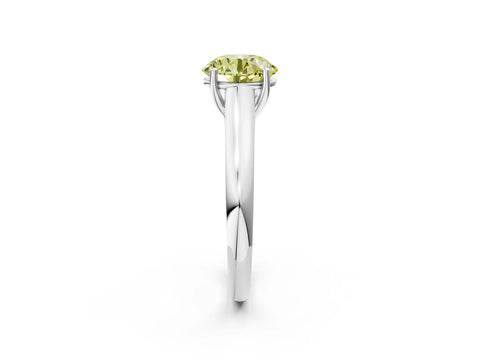 White gold Fancy Yellow Round Cut Cut Diamond Solitaire Engagement Ring with Tapered Plain Band and Four-Prong Setting_14